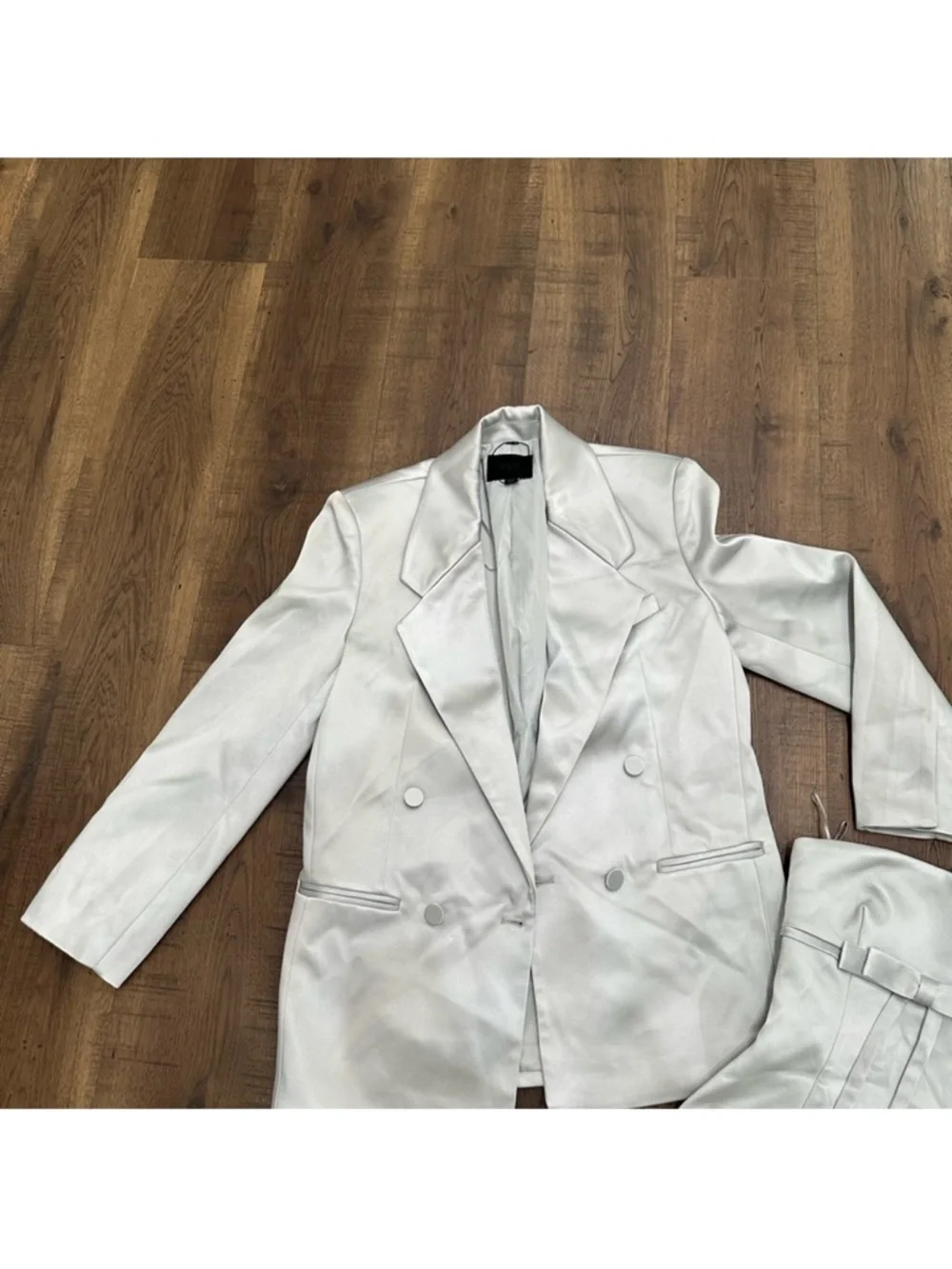 Zara Satin oversized Double-Breasted Light Silver Blazer - Picture 4 of 10